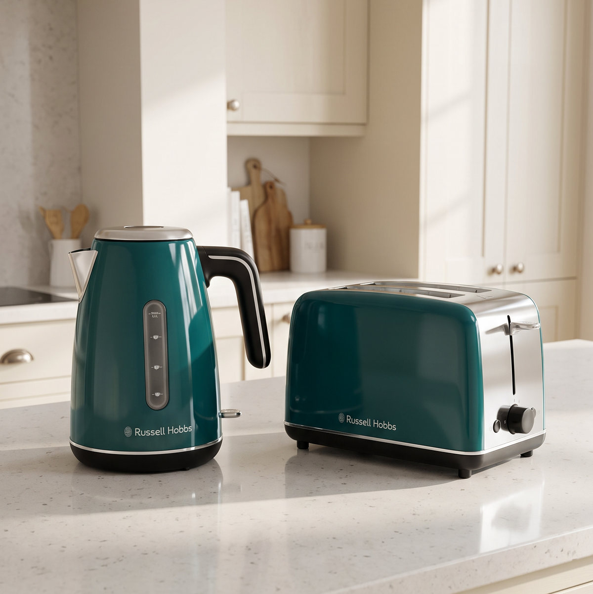 Russell Hobbs Russell Hobbs Everyday Quiet Kettle & 2 Slice Toaster Kitchen Set 28855 28865 (Teal)