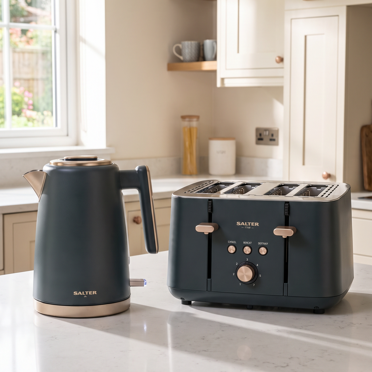 Salter Salter Marino Kettle & 4 Slice Toaster Kitchen Set (Blue Grey)