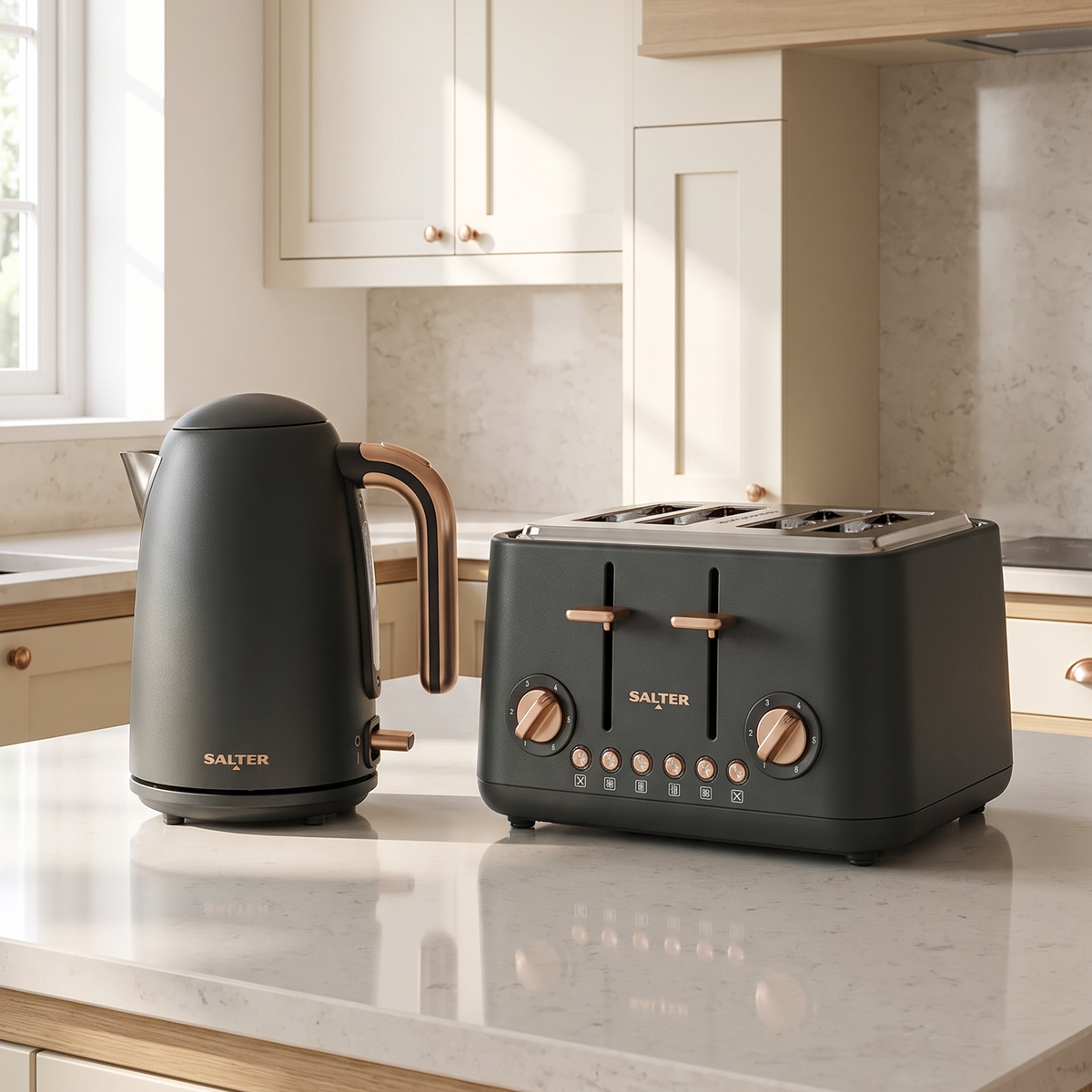 Salter Salter Pebble Kettle & 4 Slice Toaster Kitchen Set (Charcoal)