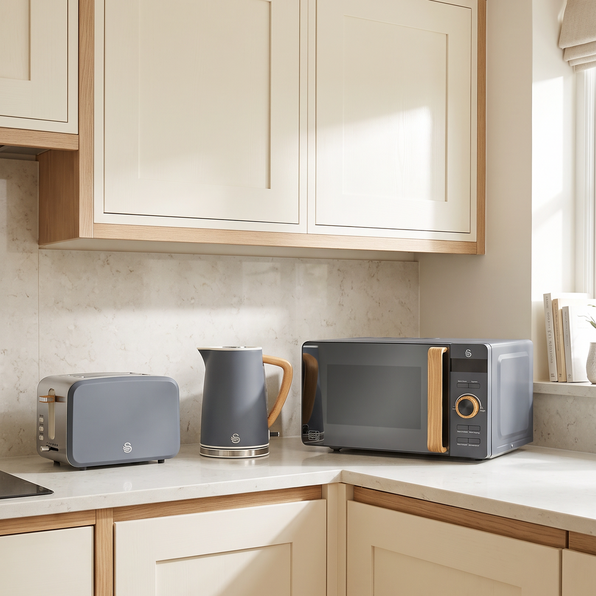 Swan Swan Nordic Jug Kettle, 2 Slice Toaster & Microwave Kitchen Set (Grey)