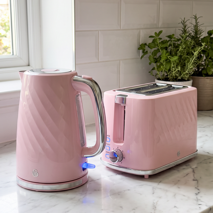 Swan Swan Windsor Textured Kettle & 2 Slice Toaster Kitchen Set (Pink)
