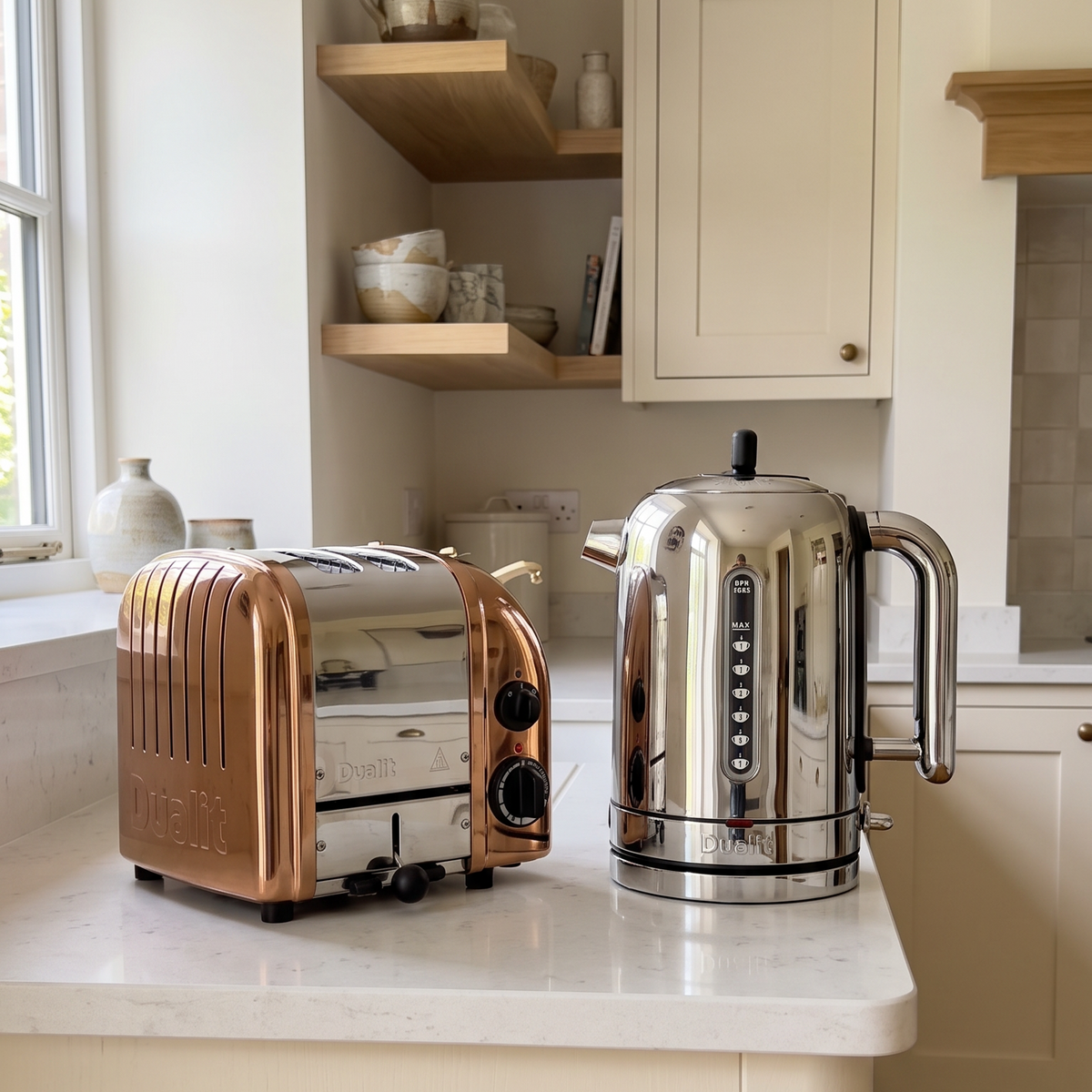 Dualit Dualit Classic Kettle & 2 Slice Vario AWS Toaster Kitchen Set (Stainless Steel & Copper)