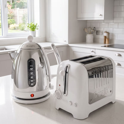 Dualit Lite Jug Kettle & 2 Slice Toaster Kitchen Set (Gloss White)