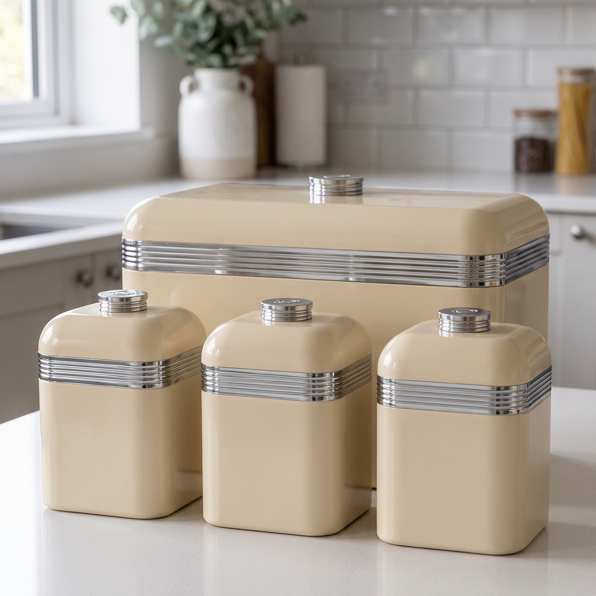 Swan Retro Bread Bin & Canisters Kitchen Storage Set (Cream)