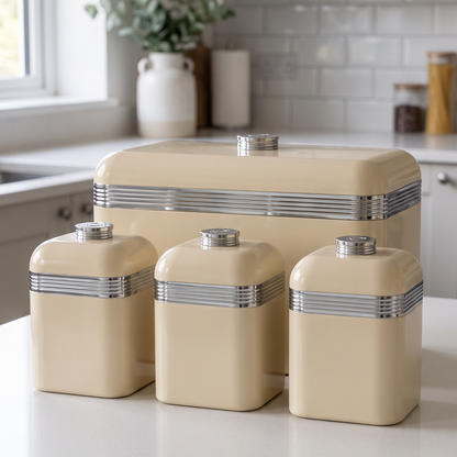 Swan Retro Bread Bin & Canisters Kitchen Storage Set (Cream)
