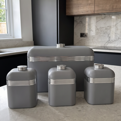 Swan Retro Bread Bin & Canisters Kitchen Storage Set (Grey)