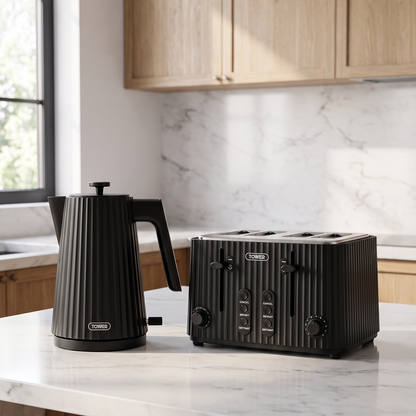 Tower Tower EcoForm Rapid Boil Kettle & 4 Slice Toaster Kitchen Set (Black)