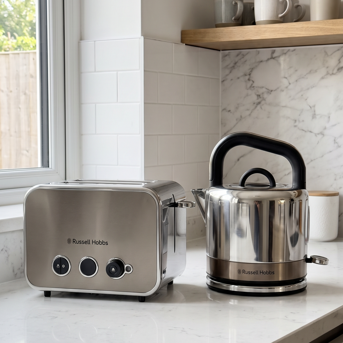 Russell Hobbs Russell Hobbs Distinctions Pyramid Kettle & 2 Slice Toaster Kitchen Set (Titanium)