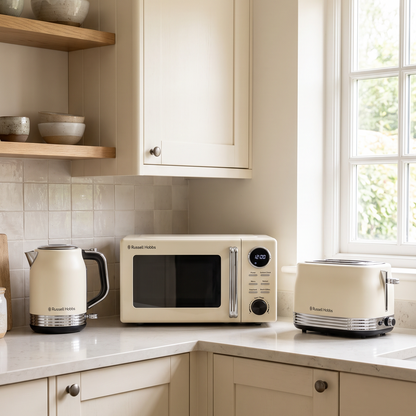 Russell Hobbs Russell Hobbs Hanley Kettle, 2 Slice Toaster & Digital Microwave Kitchen Set (Jasmine Cream)
