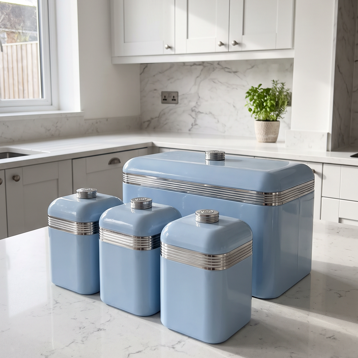 Swan Retro Bread Bin & Canisters Kitchen Storage Set (Blue)