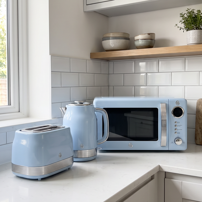 Swan Retro Jug Kettle, 2 Slice Toaster & Microwave Kitchen Set (Blue)
