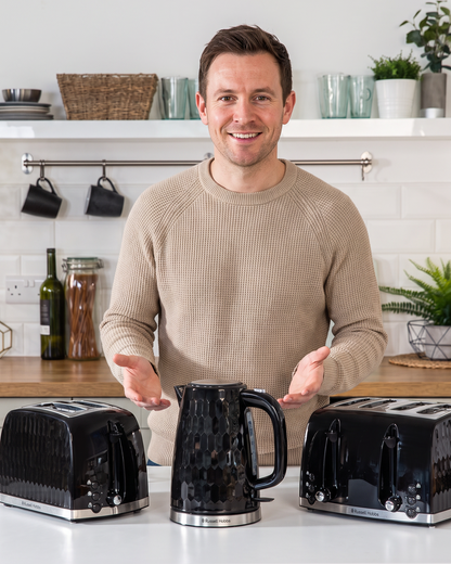 Russell Hobbs Honeycomb Kettle & 4 Slice Toaster Kitchen Set (Black)