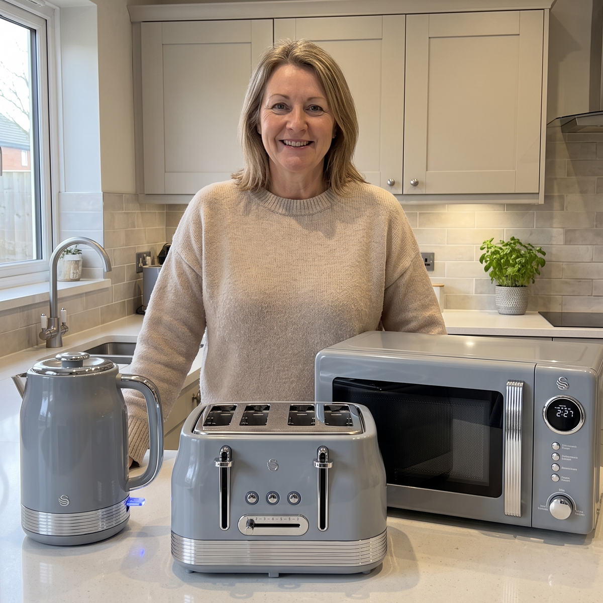 Swan Swan Retro Jug Kettle, 4 Slice Toaster & Microwave Kitchen Set (Grey)
