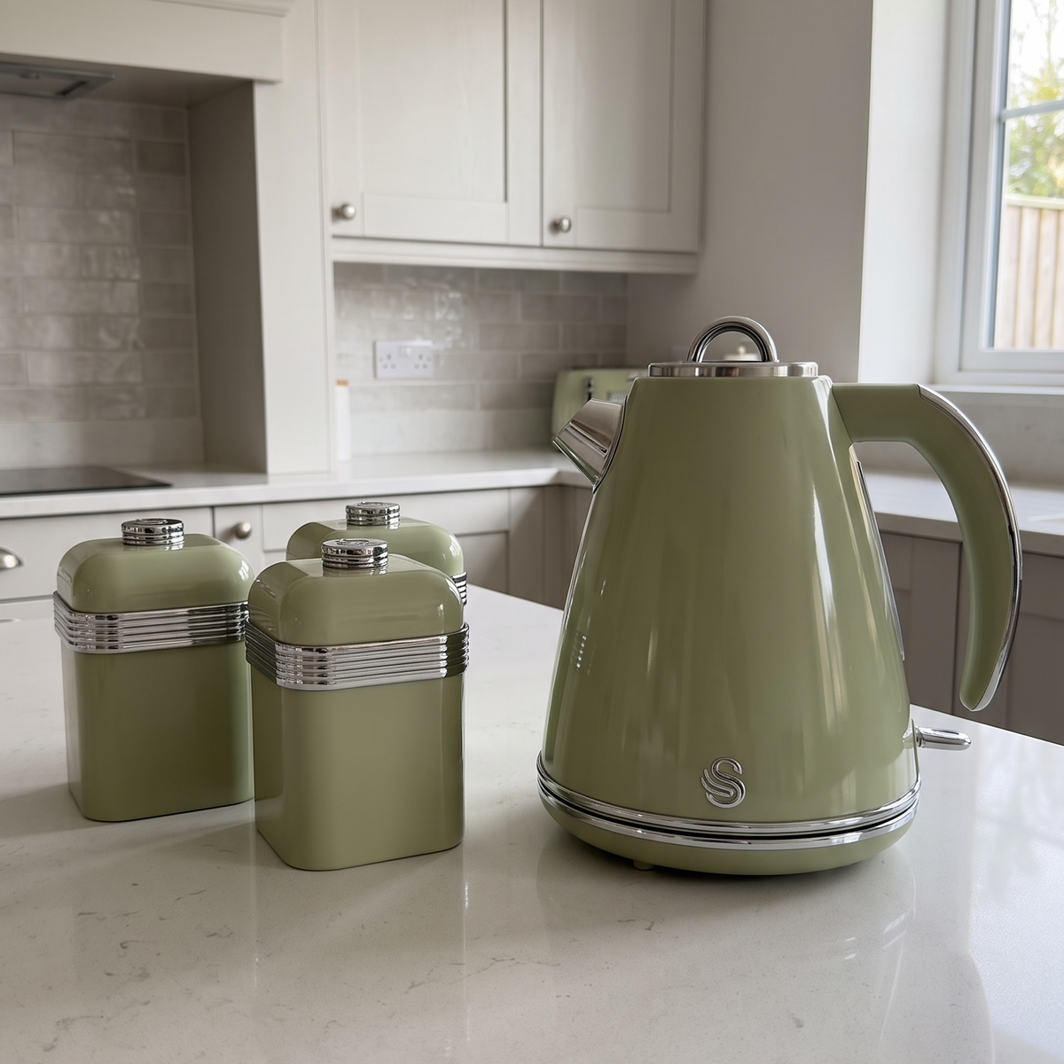 Swan Swan Retro Jug Kettle & Canisters Matching Kitchen Set (Green)