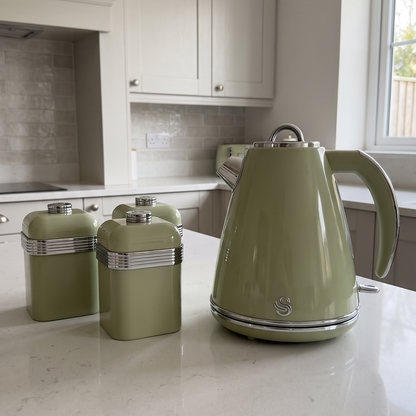 Swan Swan Retro Jug Kettle & Canisters Matching Kitchen Set (Green)