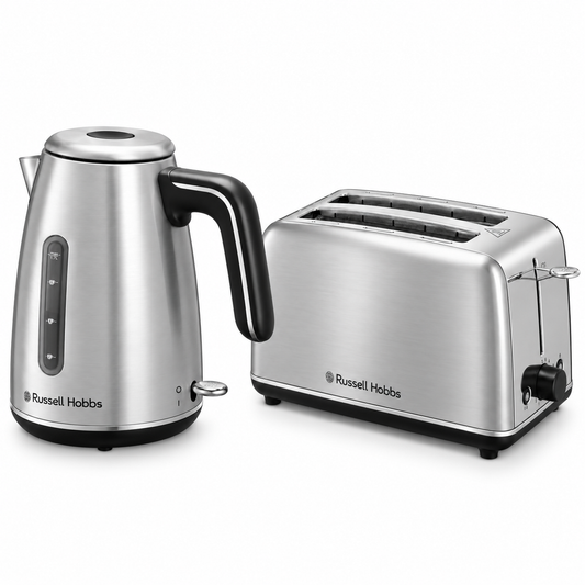 Russell Hobbs Russell Hobbs Everyday Quiet Kettle & 2 Slice Toaster Kitchen Set Silver 28850 28860 (Brushed Stainless Steel)