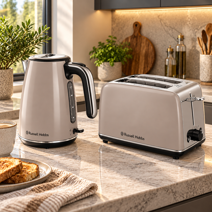 Russell Hobbs Russell Hobbs Everyday Quiet Kettle & 2 Slice Toaster Kitchen Set 28853 28863 (Mocha)
