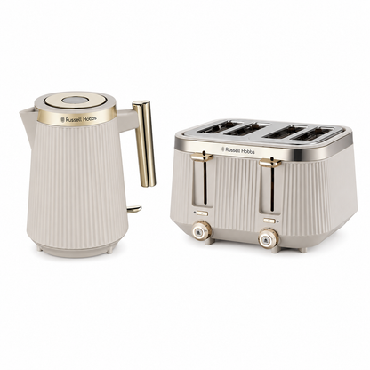 Russell Hobbs Russell Hobbs Bronte Jug Kettle & 4 Slice Toaster Kitchen Set (Stone/Grey)