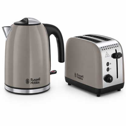 Russell Hobbs Russell Hobbs Classic Jug Kettle & 2 Slice Toaster Kitchen Set (Mocha Grey)