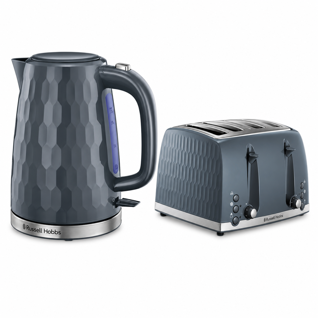 Russell Hobbs Russell Hobbs Honeycomb Kettle & 4 Slice Toaster Kitchen Set (Grey)