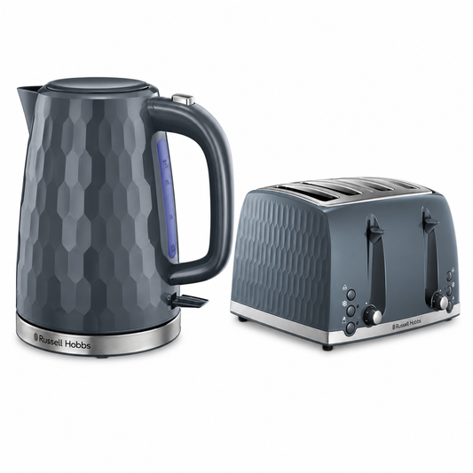 Grey honeycomb kettle and toaster kitchen set