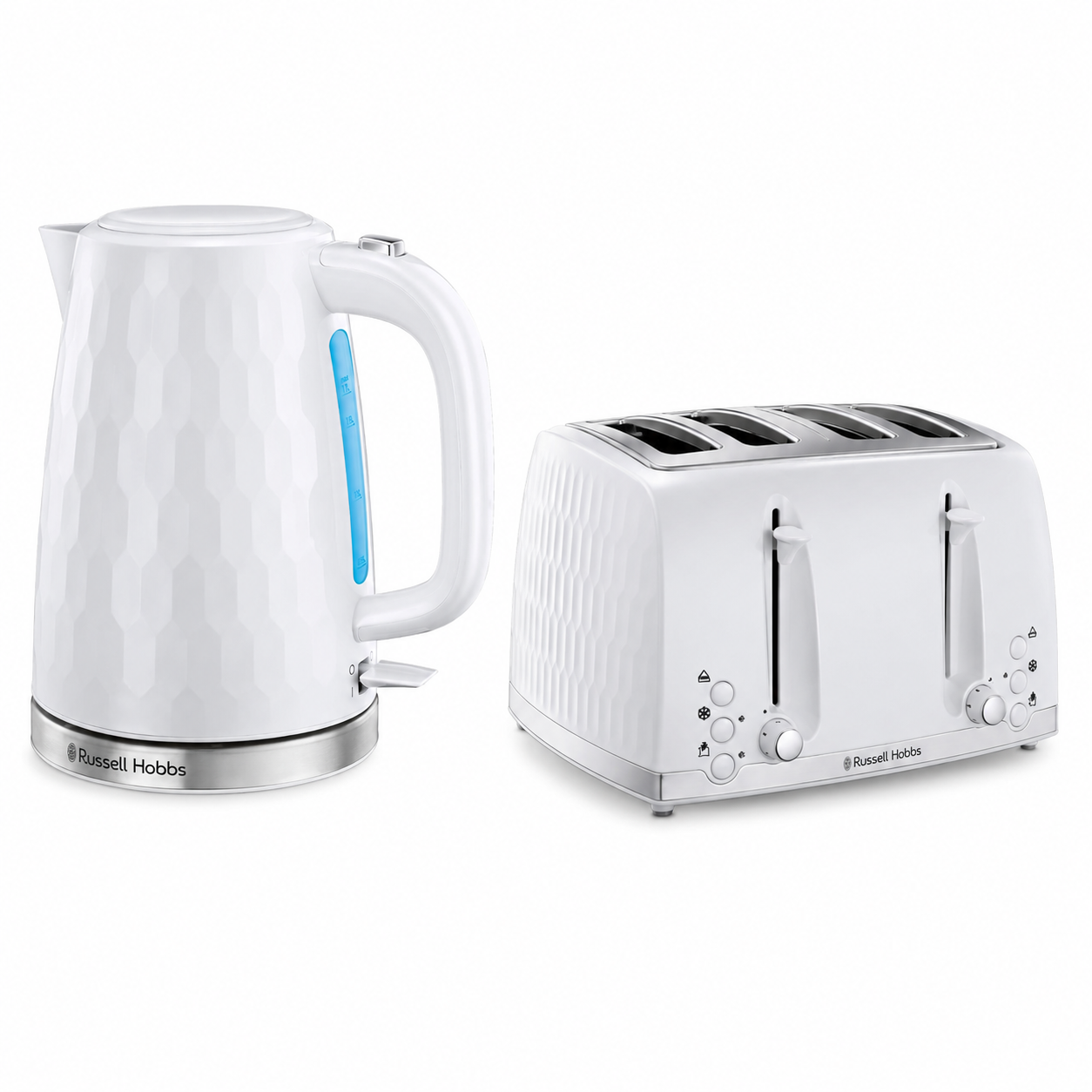 Russell Hobbs Russell Hobbs Honeycomb Kettle & 4 Slice Toaster Kitchen Set (White)