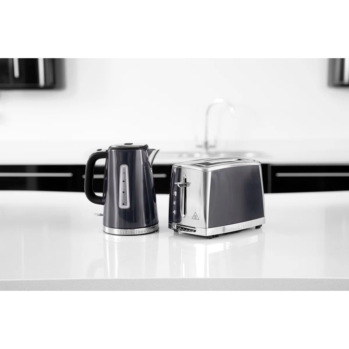 Russell Hobbs Luna Jug Kettle & 2 Slice Toaster Kitchen Set (Grey) - Vibe Home