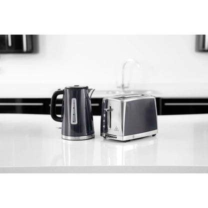Russell Hobbs Luna Jug Kettle & 2 Slice Toaster Kitchen Set (Grey) - Vibe Home