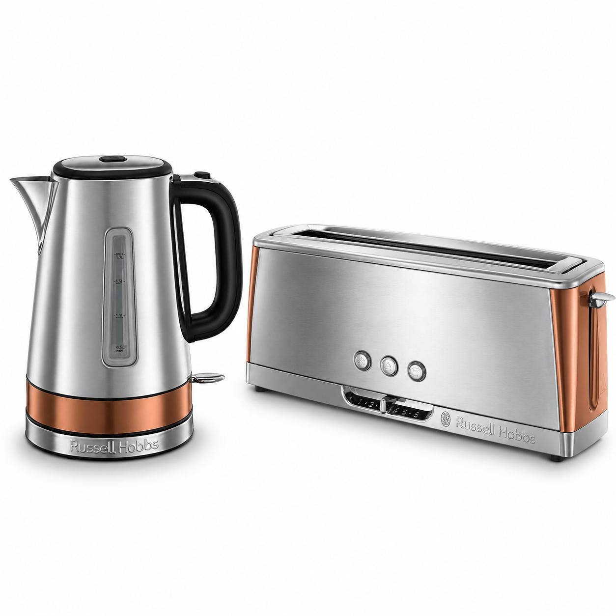 Russell Hobbs Russell Hobbs Luna Kettle & 2 Slice Long Slot Toaster Kitchen Set (Copper Accents)