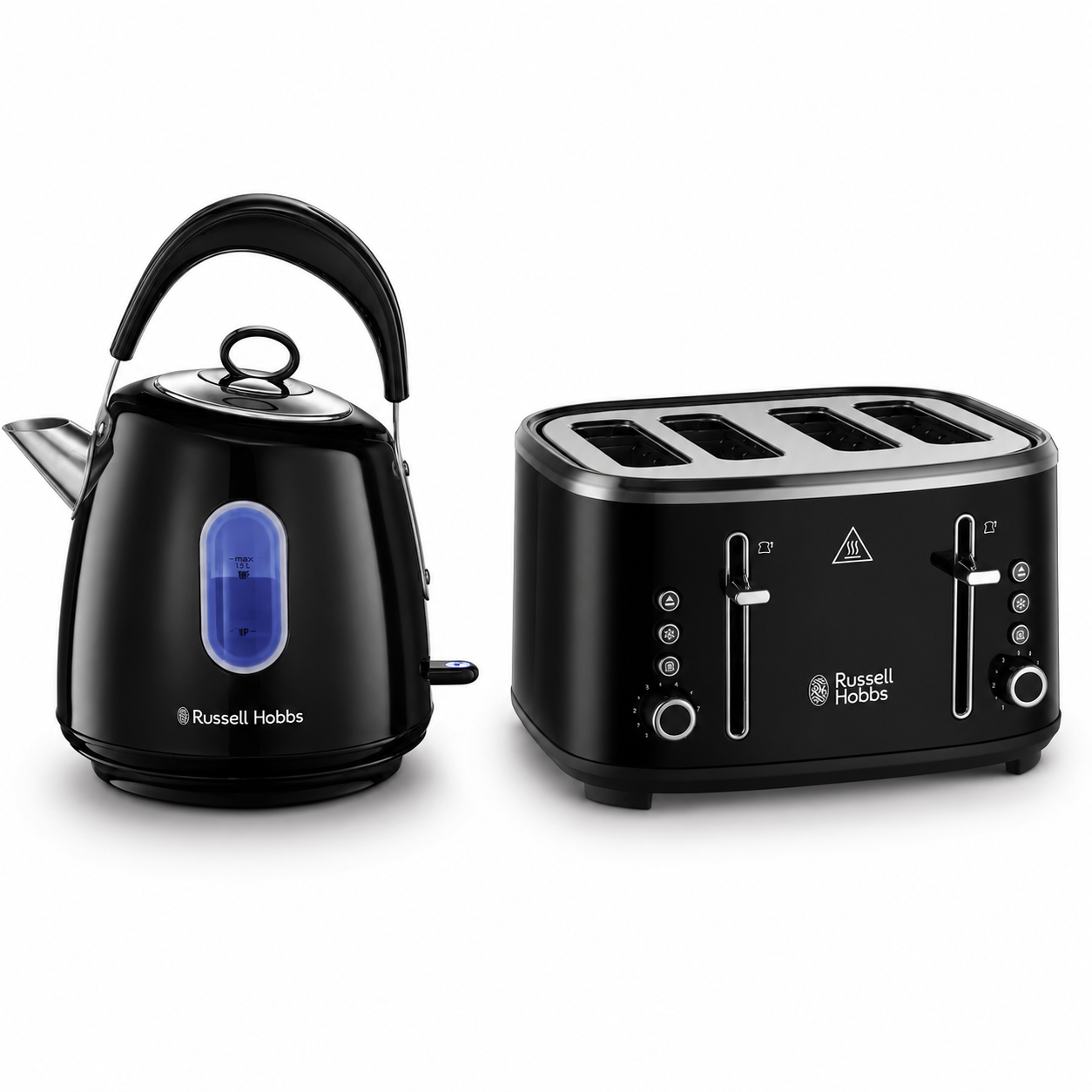 Russell Hobbs Russell Hobbs Stylevia Pyramid Kettle & 4 Slice Toaster Kitchen Set (Black)