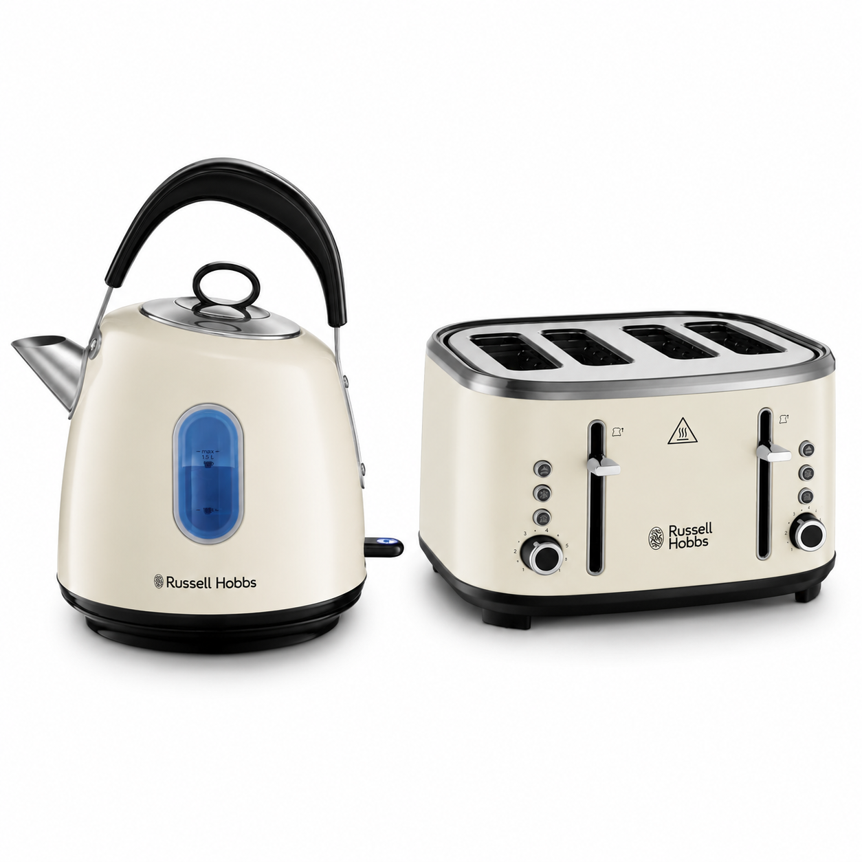 Russell Hobbs Russell Hobbs Stylevia Pyramid Kettle & 4 Slice Toaster Kitchen Set (Cream/Beige)