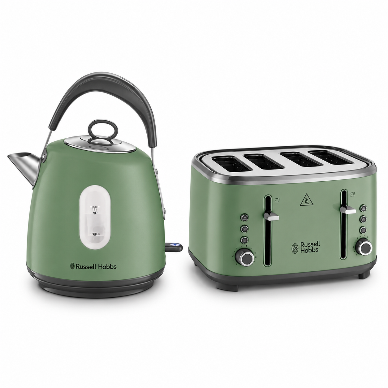 Russell Hobbs Russell Hobbs Stylevia Pyramid Kettle & 4 Slice Toaster Kitchen Set (Sage Green)