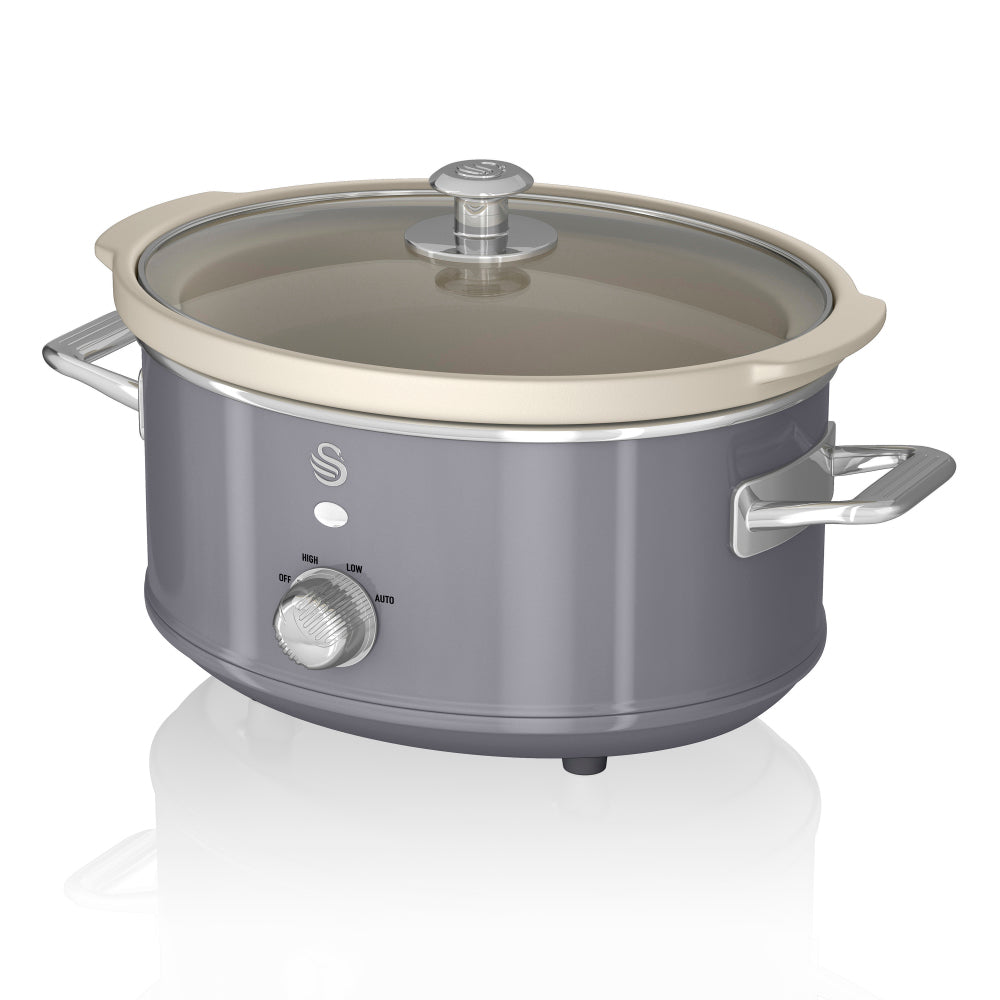 Swan Retro 3.5 Litre Slow Cooker with 3 Temperature Settings SF17021GRN (Grey)