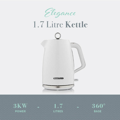 Swan Elegance Kettle & 4 Slice Toaster Kitchen Set (Gloss White)