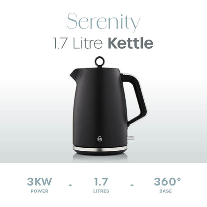 Swan Serenity Kettle & 4 Slice Toaster Kitchen Set (Black)