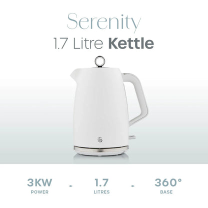 Swan Serenity White Kettle, 4 Slice Toaster, Bread Bin Canisters Kitchen Set