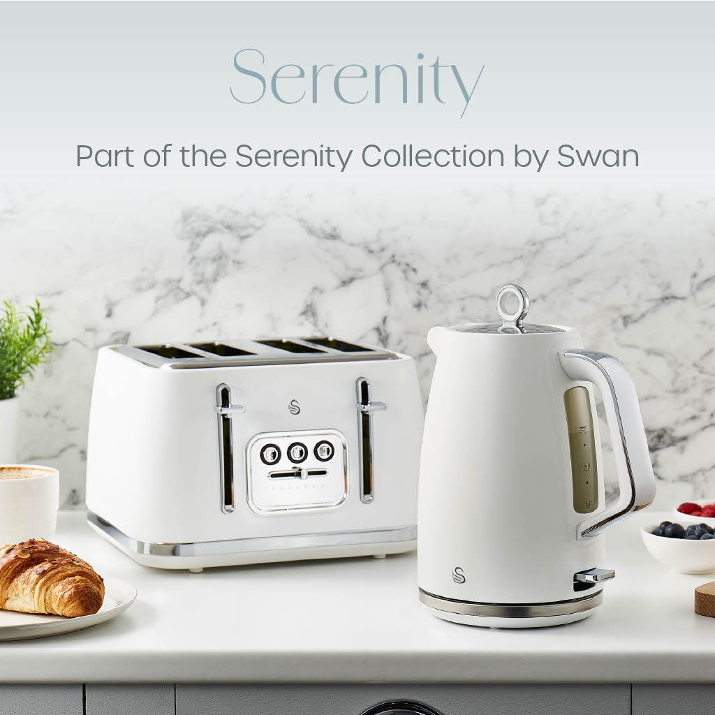 Swan Serenity Kettle & 4 Slice Toaster Kitchen Set (White)