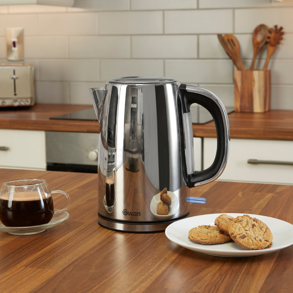 Swan Silver Kettle and Toaster Polished Stainless Steel Kitchen Set