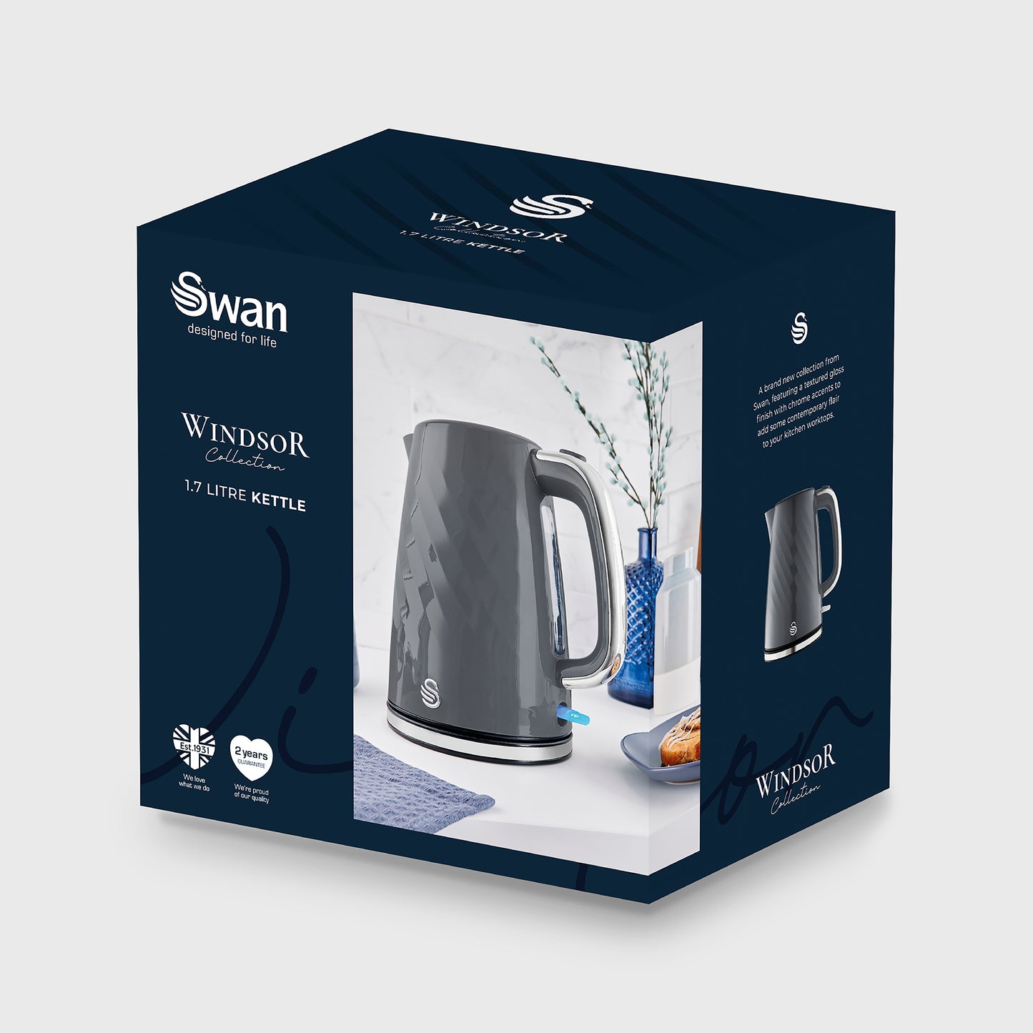 Swan Windsor Kettle & 2 Slice Toaster Kitchen Set (Grey)