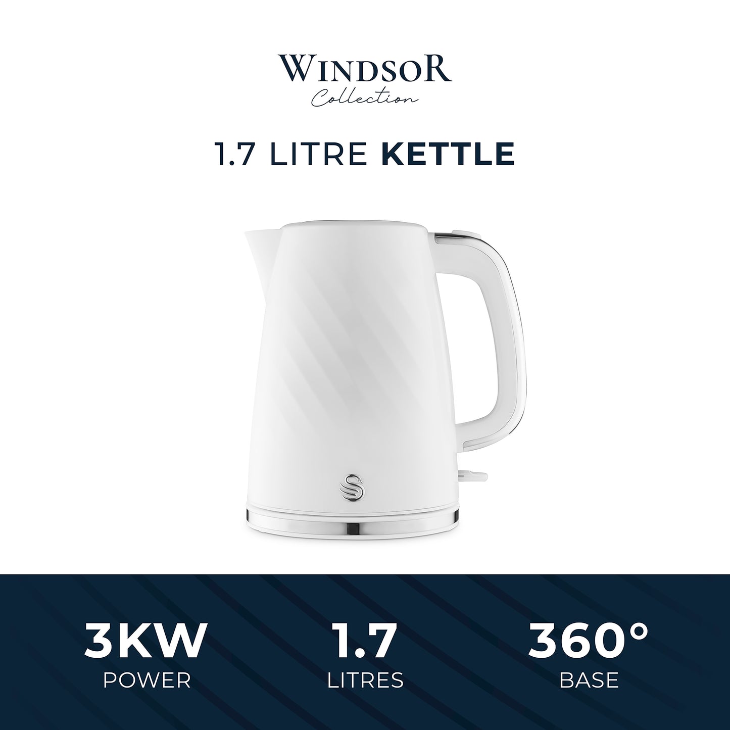 Swan White Kettle and 2 Slice Toaster, Windsor Collection, Matching Kitchen Set