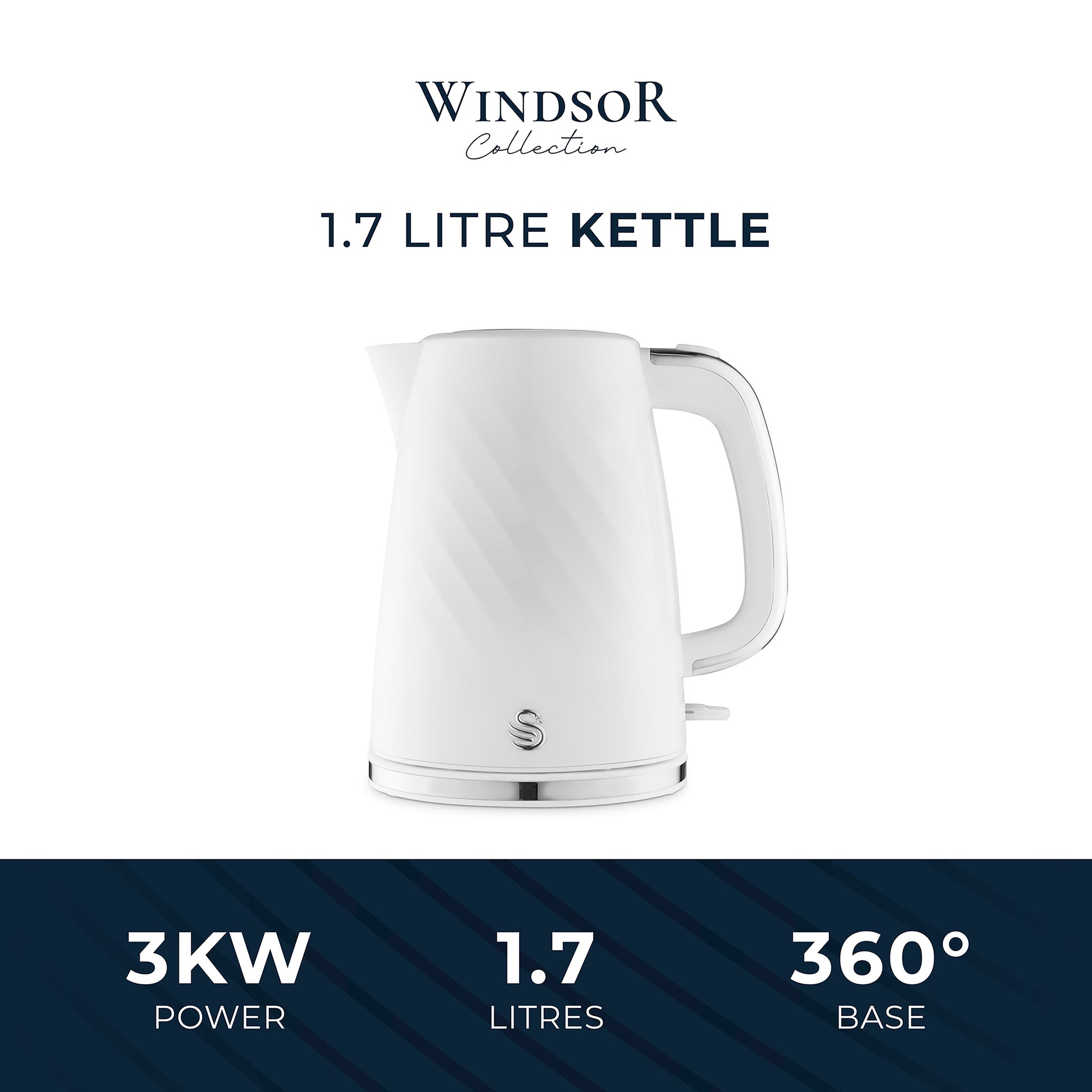 Swan White Kettle and 2 Slice Toaster, Windsor Collection, Matching Kitchen Set