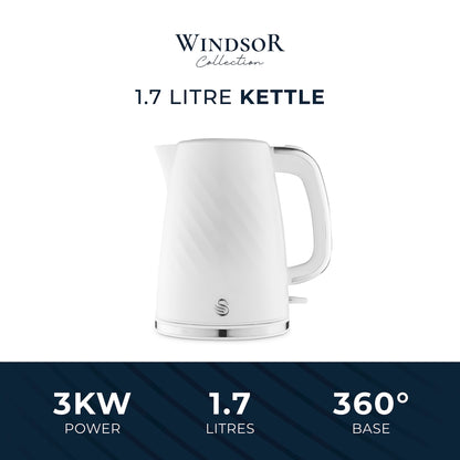 Swan White Kettle and 2 Slice Toaster, Windsor Collection, Matching Kitchen Set