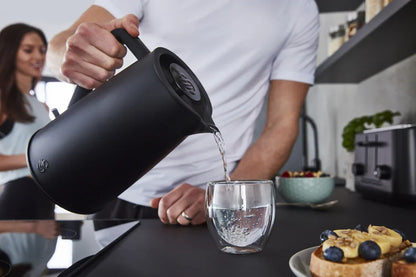 Swan Stealth Kettle, 4 Slice Toaster, Bread Bin & Canisters Kitchen Set (Black)