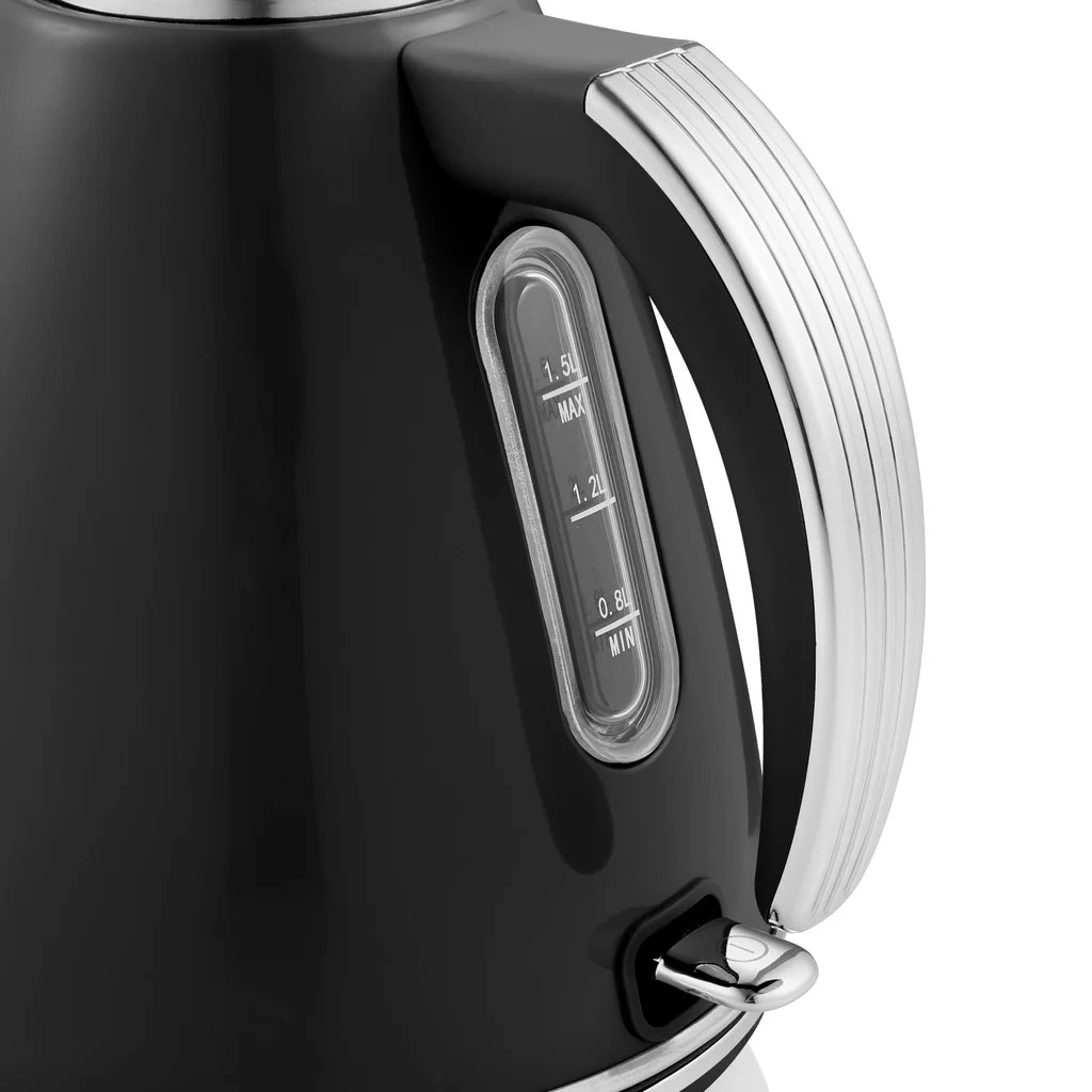 Swan Retro Kettle, 4 Slice Toaster, Bread Bin & Canisters Kitchen Set (Black)