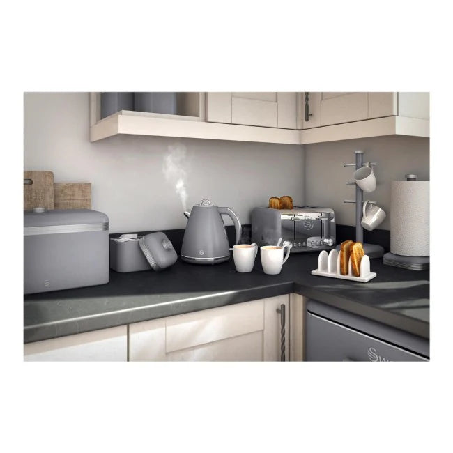 Swan Retro Kettle, 4 Slice Toaster & Canisters Kitchen Set (Grey)