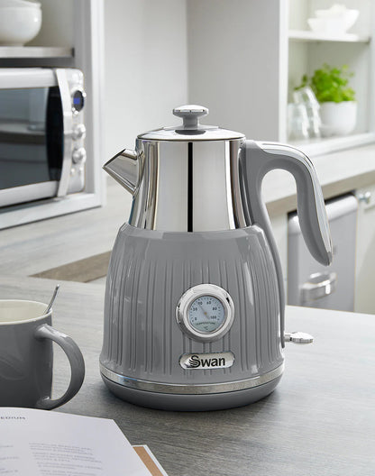 Swan Retro Dial Kettle & 2 Slice Toaster Kitchen Set (Grey)