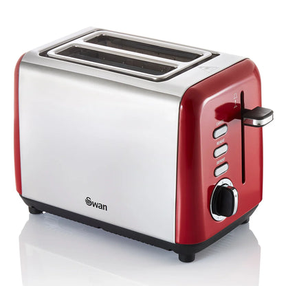 Swan TownHouse Kettle, 2 Slice Toaster, Bread Bin, Canisters, Mug Tree & Towel Pole Kitchen Set (Red)