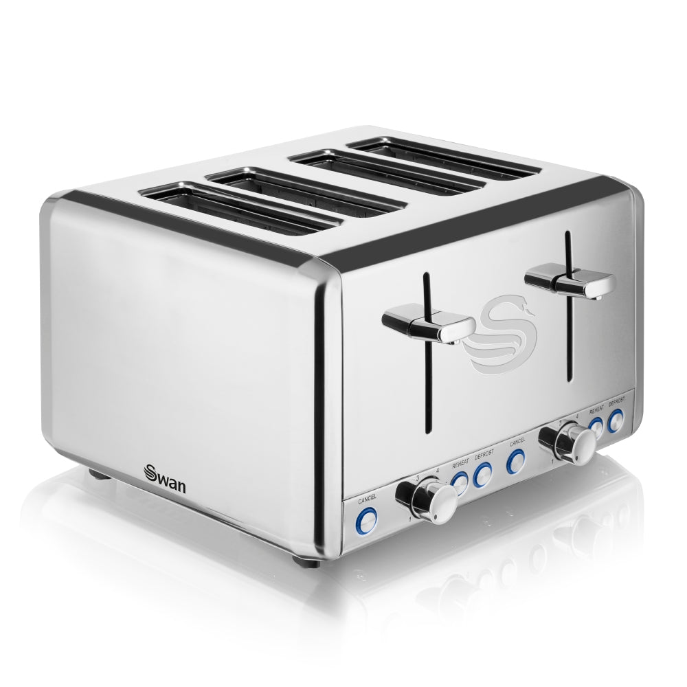 Swan Polished Kettle & 4 Slice Toaster Kitchen Set (Silver)