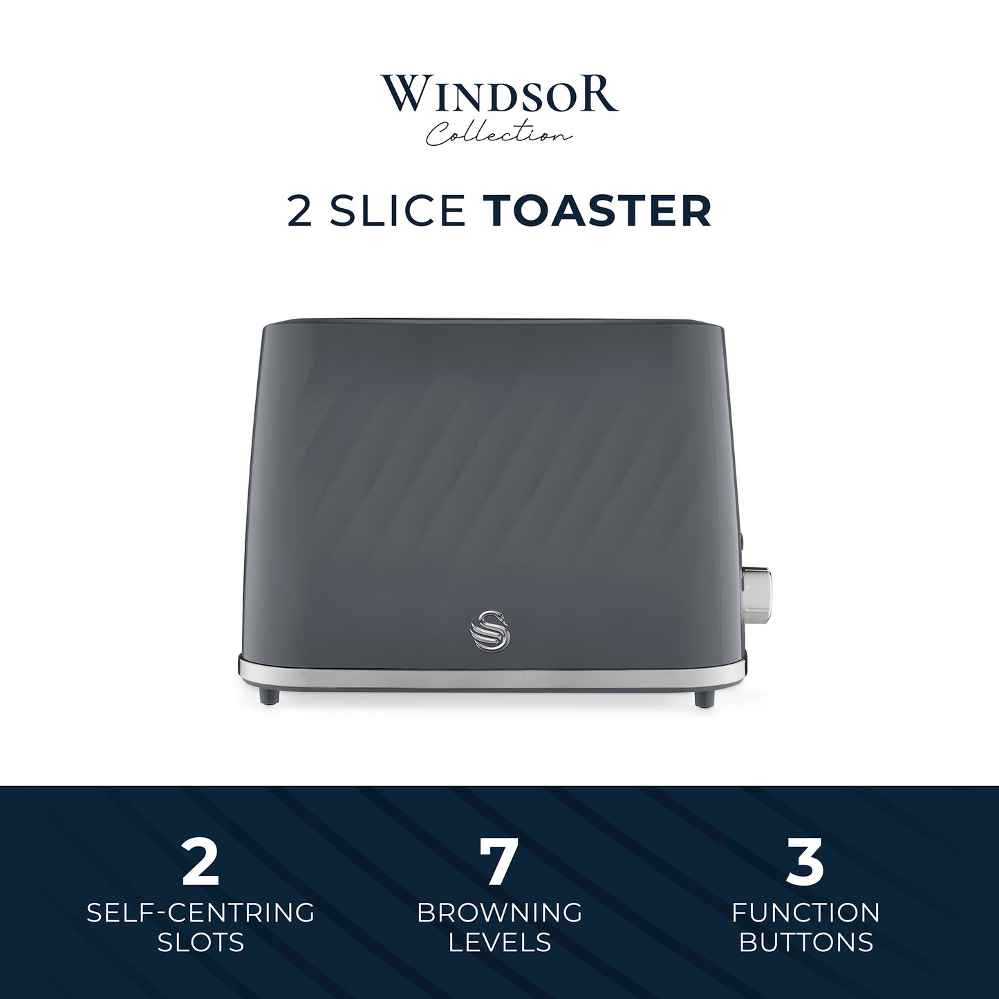 Swan Windsor Kettle & 2 Slice Toaster Kitchen Set (Grey)