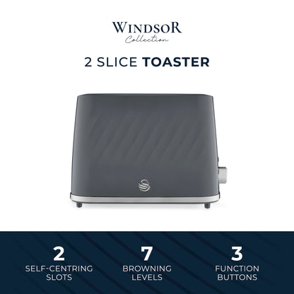 Swan Windsor Kettle & 2 Slice Toaster Kitchen Set (Grey)